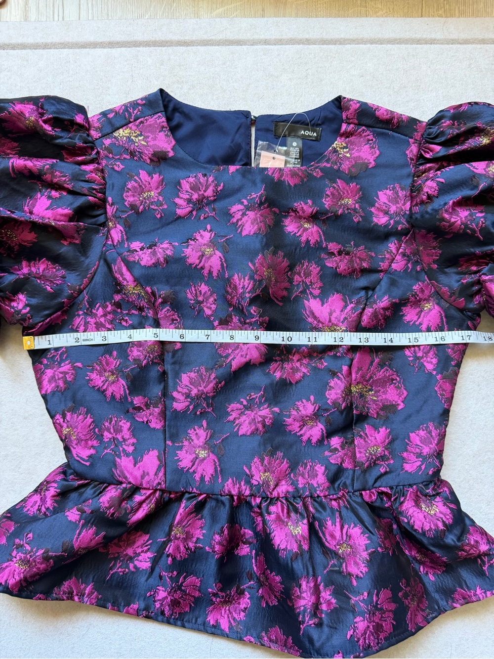 AQUA Navy Jacquar Peplum Top Size S - Picture 12 of 14